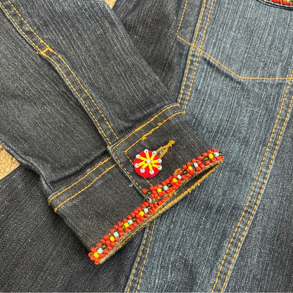 DG2 Diane Gilman Denim Jacket Sz XS Beaded Southwestern Faux Turquoise - Picture 4 of 10